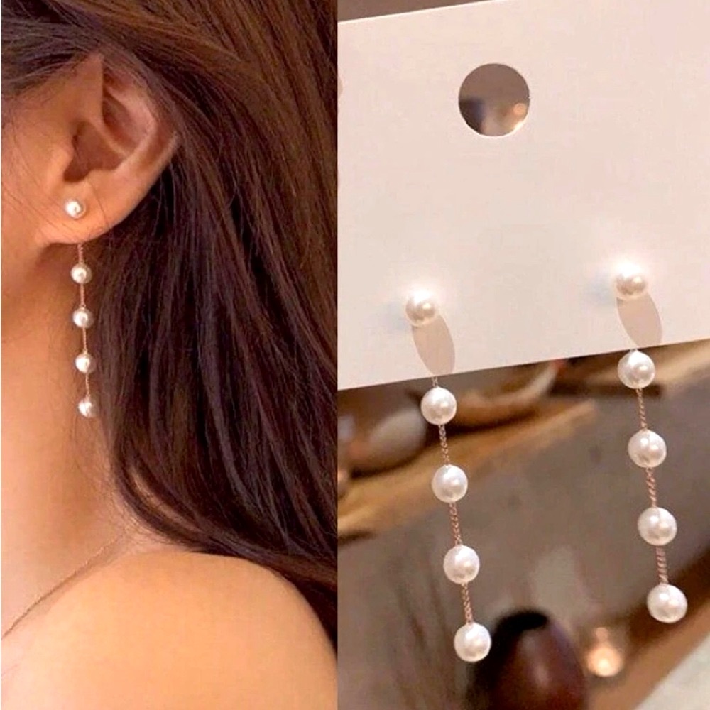 Elegant Pearl Drop Tassel Earrings NEW 🏷️